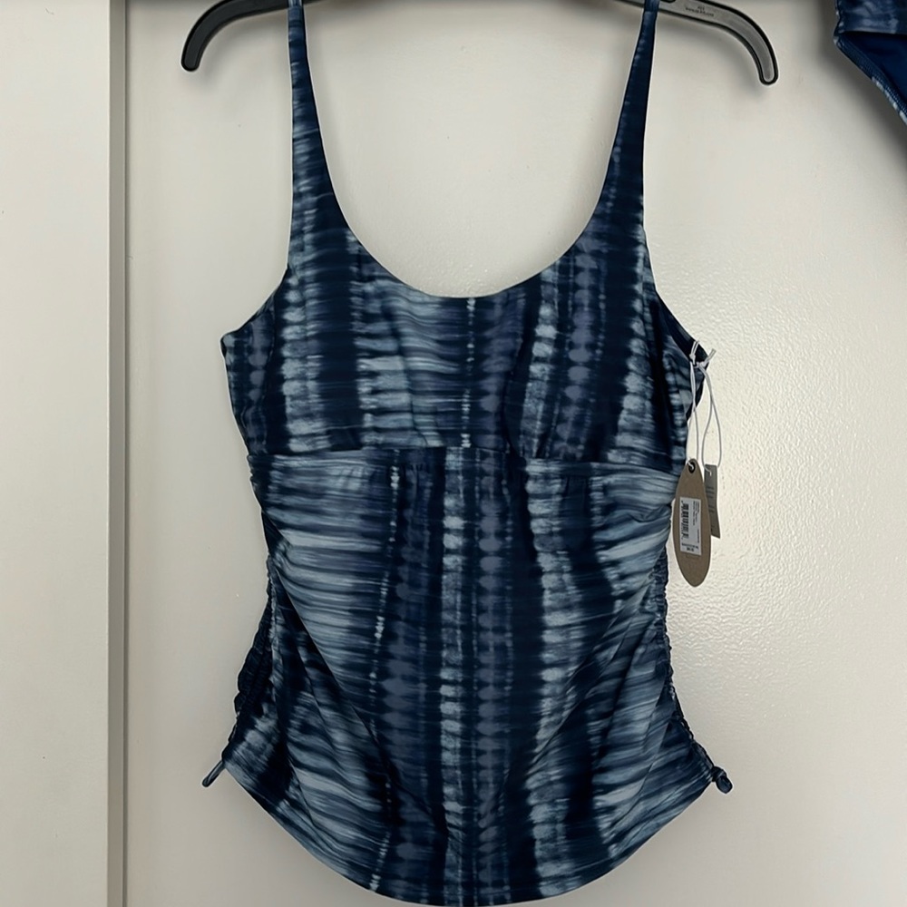Prana Melody Tankini Top and Bottom Belize Hazy Days Tie Dye Blue NWT $90 Size L